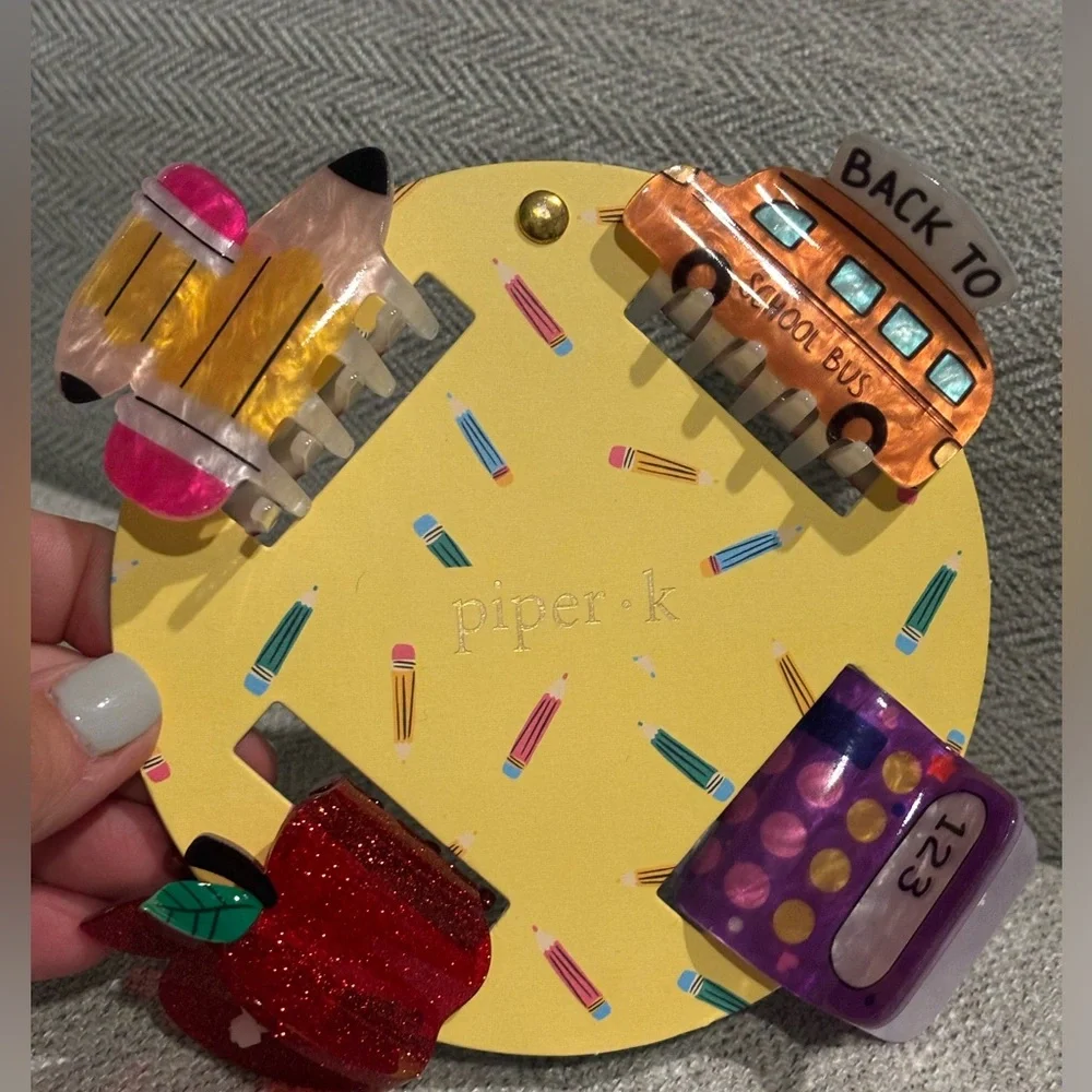 Women's Hair Clips -Back to School 4 Pieces - Apple, Bus, Calculator, Pencil NWT